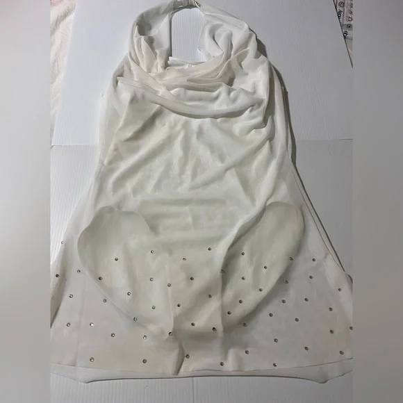 Weissman Balera Dance Costume Mesh Cowl Neck Halter Dress D10521 white MA  dance